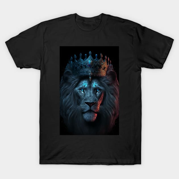 Synthwave King Lion With Crown Vaporwave Retro Neon T-Shirt by PlimPlom
